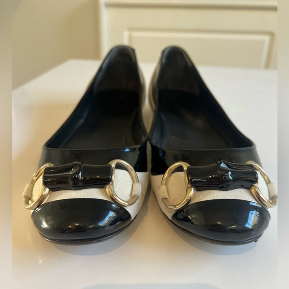 Gucci Moca Pelle E Cuoio Vernice Soft Kid Scamoscia Suede Horsebit Bamboo Flats - Picture 7 of 7